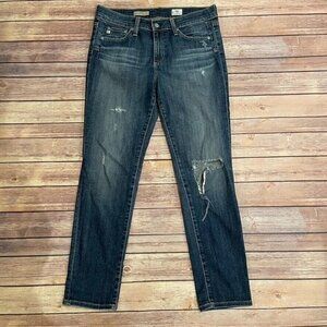 AG Adriano Goldschmied Beau Slouchy Skinny Jeans Distressed Dark Wash